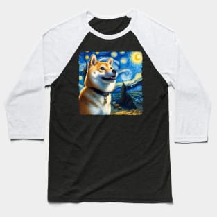 Starry Shiba Inu Dog Portrait - Pet Portrait Baseball T-Shirt